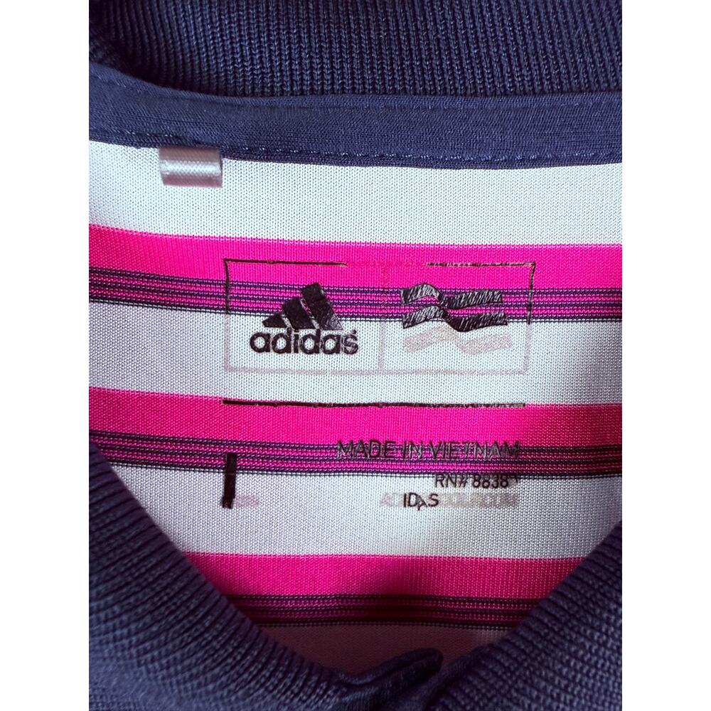 Adidas Performance Stretch Golf Activewear Polo Striped Pink Blue Mens Large - Picture 4 of 8